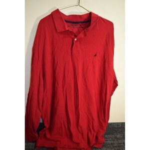 Nautica Classic Fit Long Sleeve Pique Knit Polo Shirt MENS 2XL TALL 2XLT Red